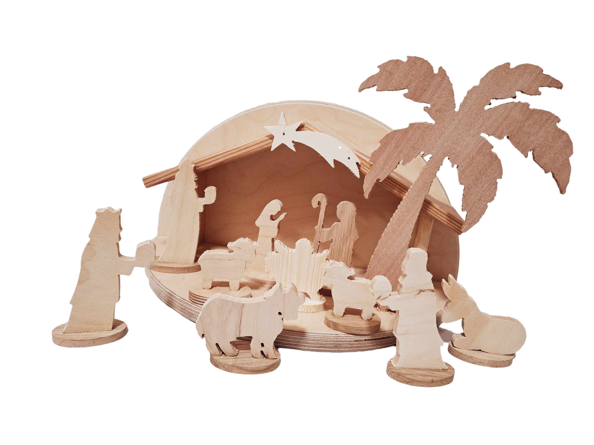 Vánoční betlém dřevěný - s palmou