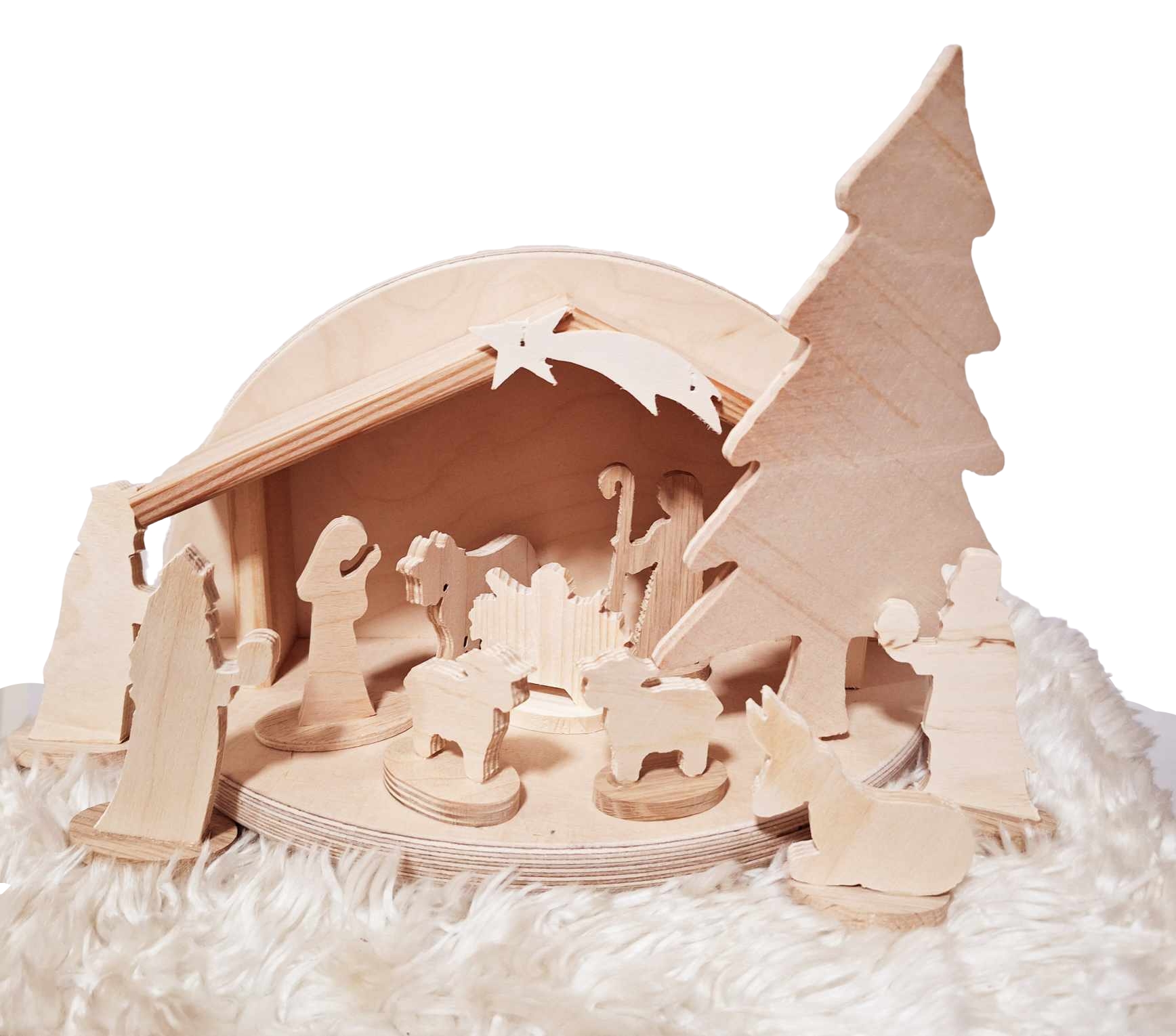 Vánoční betlém dřevěný - se smrkem